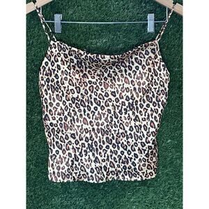 NWT Zara Leopard Print Satin Crop Top Camisole Tank Size S
